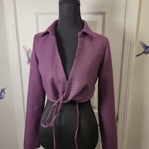 Zara Purple Houndstooth Cropped Top Magenta/Purple Size: XS